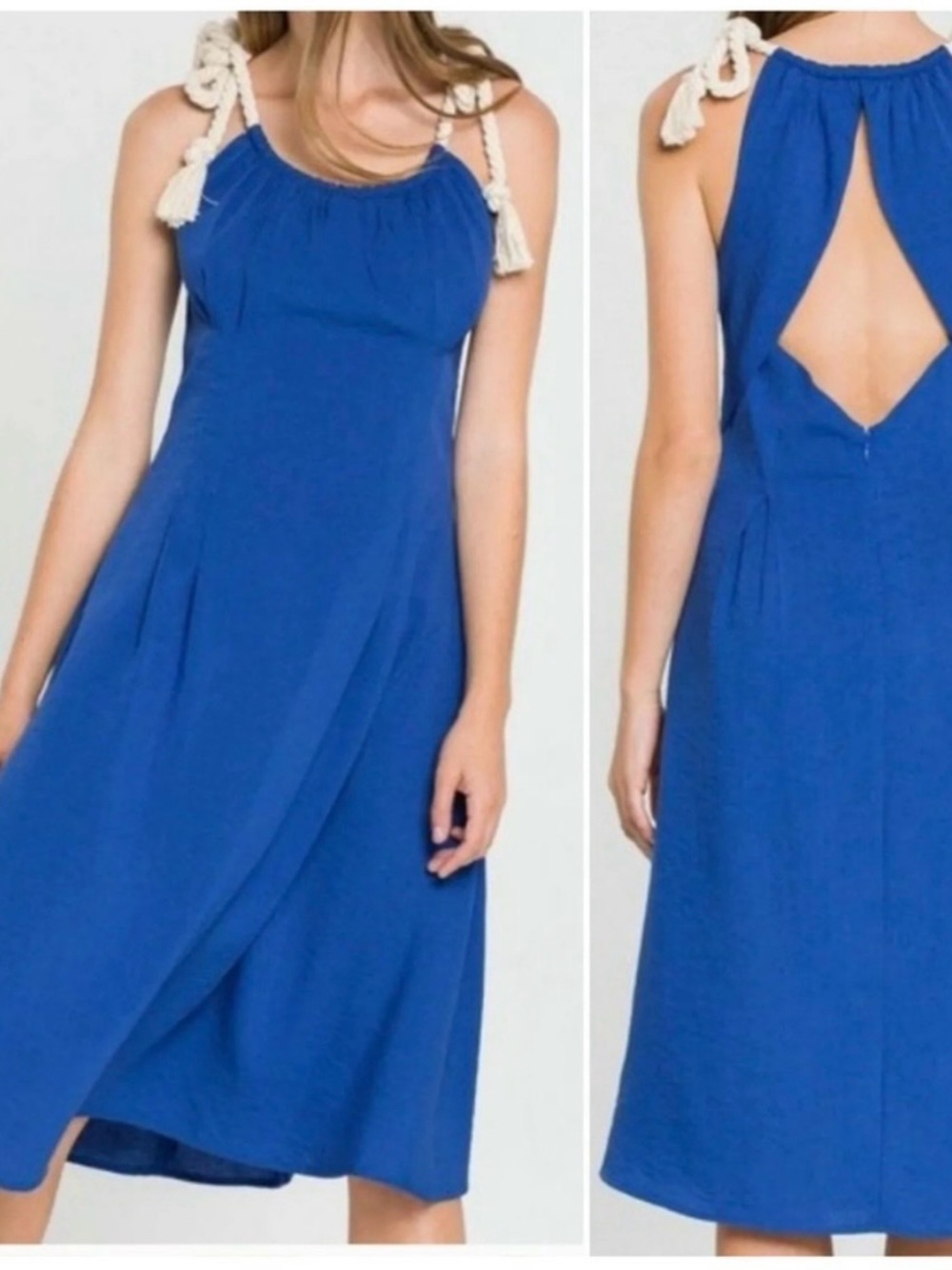 Endless Rose Royal Blue Backless Midi Dress with Rope-Tie Straps